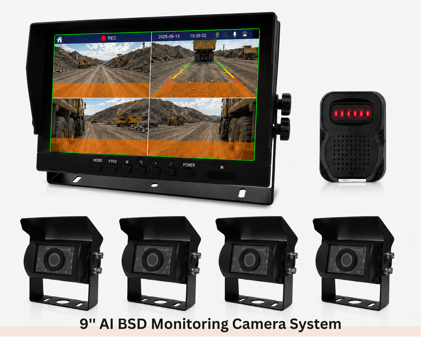 9" AI BSD Monitor System — 9-inch quad-view AI BSD with speaker