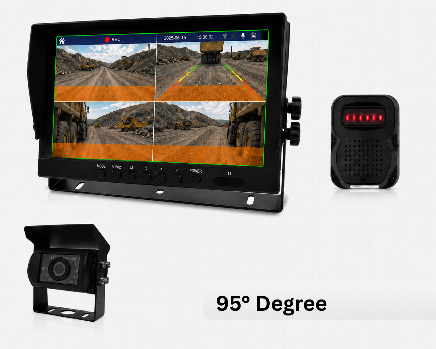 Reverse Camera 95° — 95° field of view with IR night vision