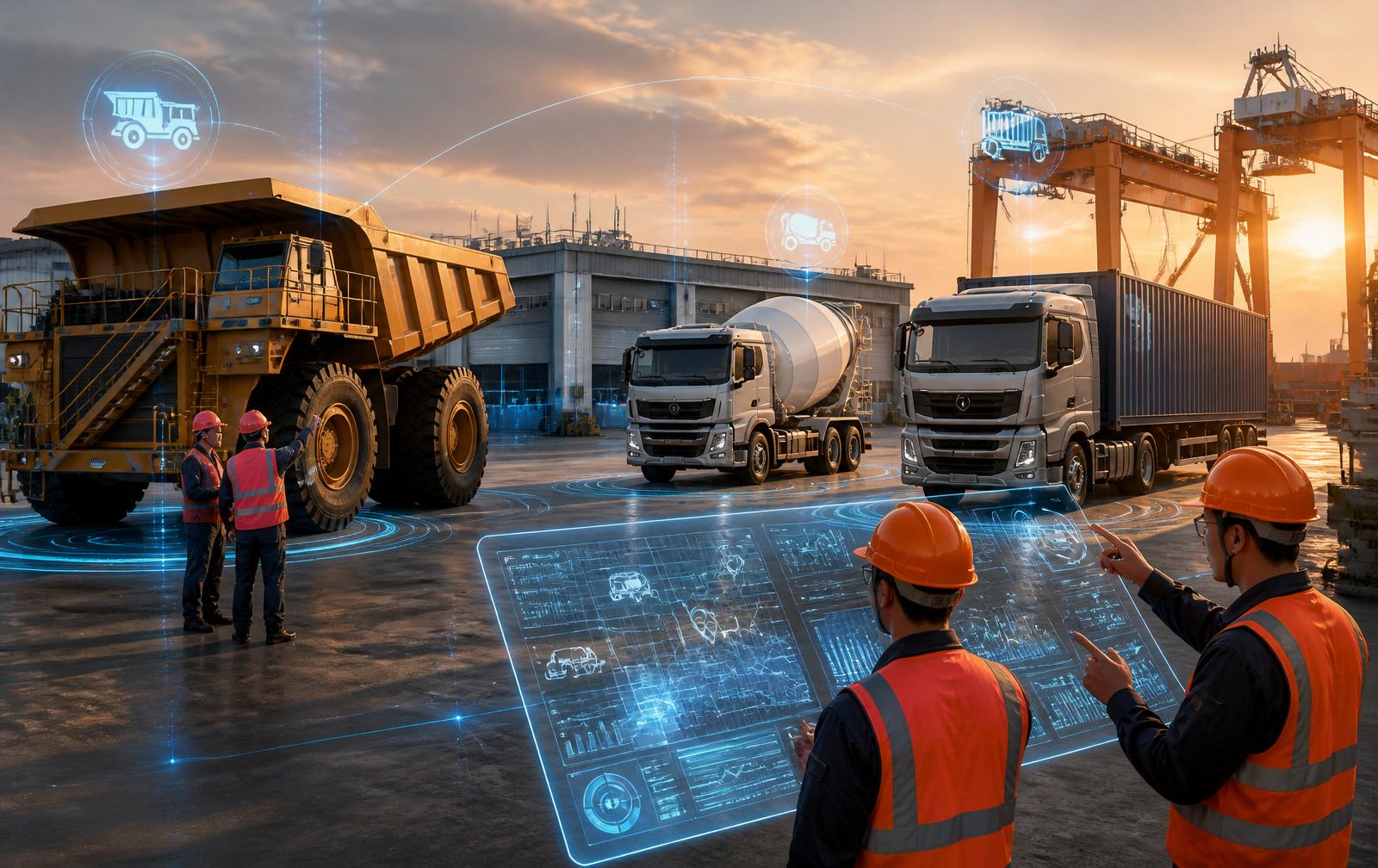 Heavy-duty fleet in a Chinese logistics yard with AI-powered fleet intelligence